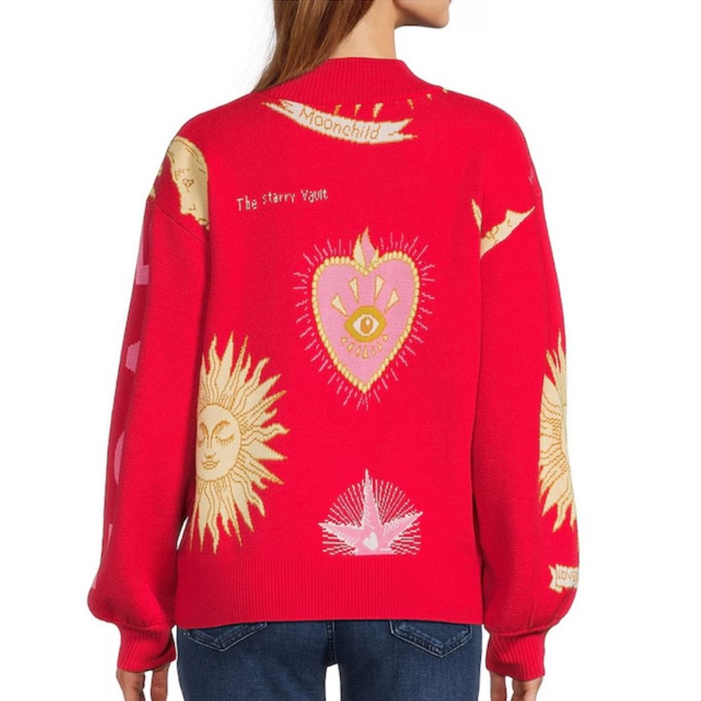 Never Fully Dressed Red Celestial Motif Cardigan - Picture 2 of 15